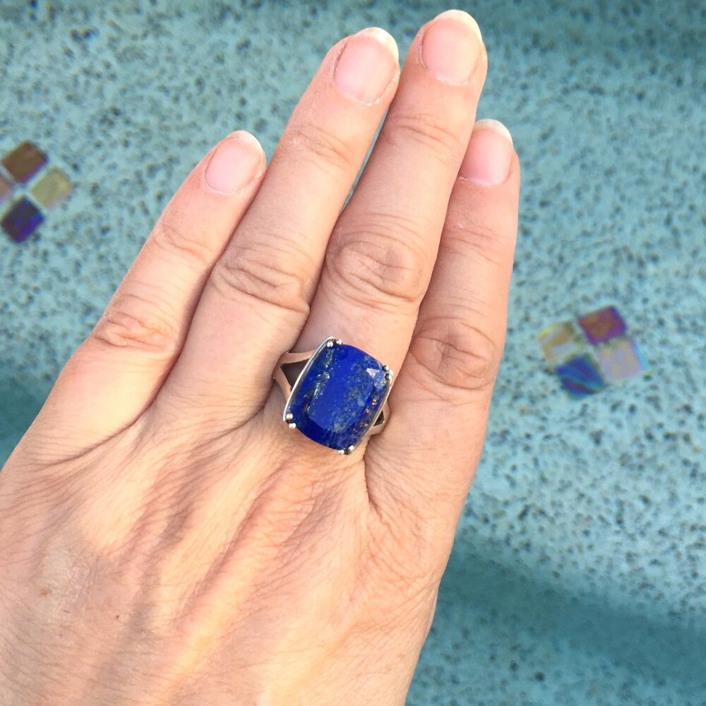 Genuine Lapis Lazuli .925 Sterling Silver Ring Natural Gemstone - Picture 5 of 16